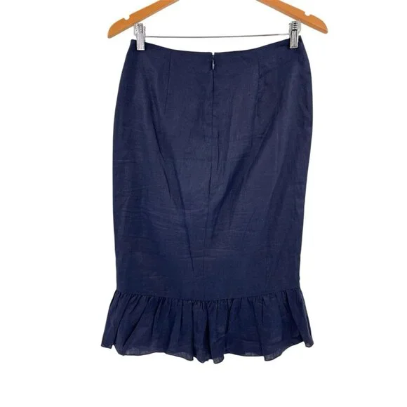 BODEN Women's Navy Linen Ruffle Front & Hem Straight Skirt US 4 - Picture 6 of 6